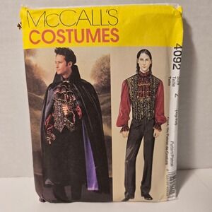 Mccall's Costumes 4092 Uncut Sewing Pattern Men Lined Cape Vest Jabot Gothic‎